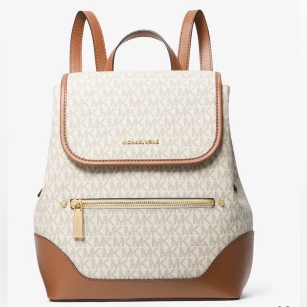 Michael Kors Vanilla/Acorn Harrison Medium Saffiano Leather Signature  Backpack